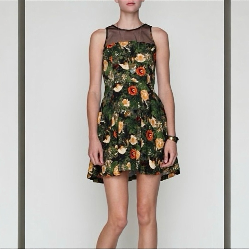 Jack Floral Mesh Panel Dress - Green and Orange - Picture 3 of 16
